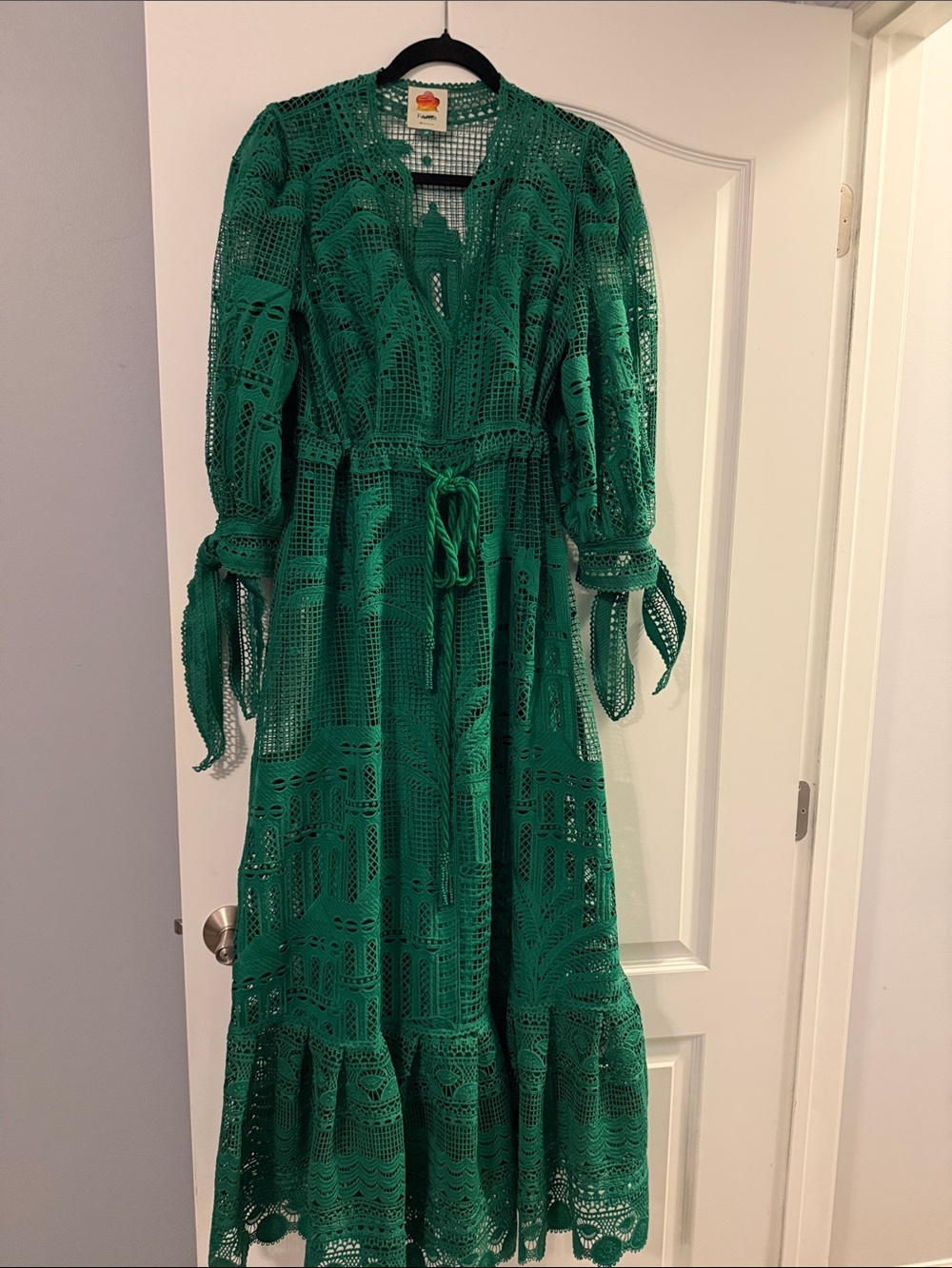 FARM Rio Green Crochet Tie-Waist Maxi Dress